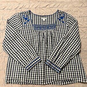 J. Crew Factory Navy and White Gingham Blouse